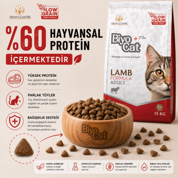 Alternative view of Biyocat Plus Kuzu Etli Yetişkin Kedi Maması 15 kg
