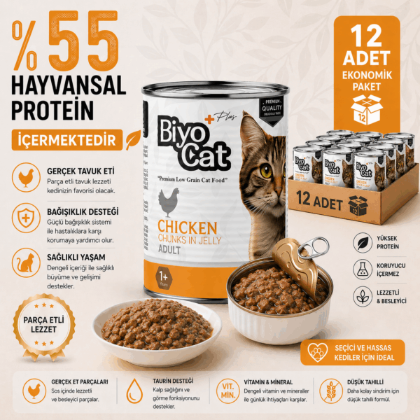 Biyocat Plus Tavuklu Yetişkin Kedi Konserve Yaş Mama 400gr x 12 Adet