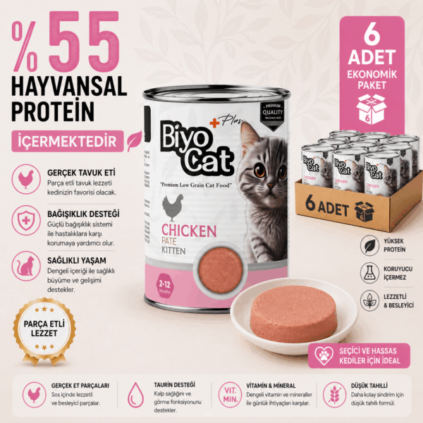 Biyocat Plus Kitten Tavuklu Yavru Kedi Konserve Yaş Mama 400gr X 6 Adet
