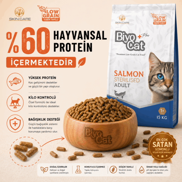 Alternative view of Biyocat Plus Somonlu Kısır Yetişkin Kedi Maması 15 kg