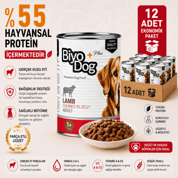 Biyodog Plus Kuzu Etli Yetişkin Köpek Konserve Yaş Mama 400gr x 12 Adet
